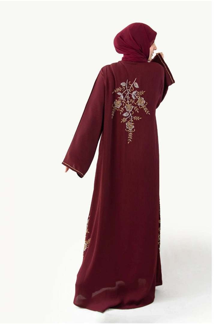 Maroon bridal Abaya - Image 2